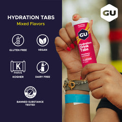 GU Energy tableta en botella en uso para hidratación durante ejercicio