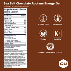 GU Energy etiqueta con información nutricional y detalles de aminoácidos y sodio