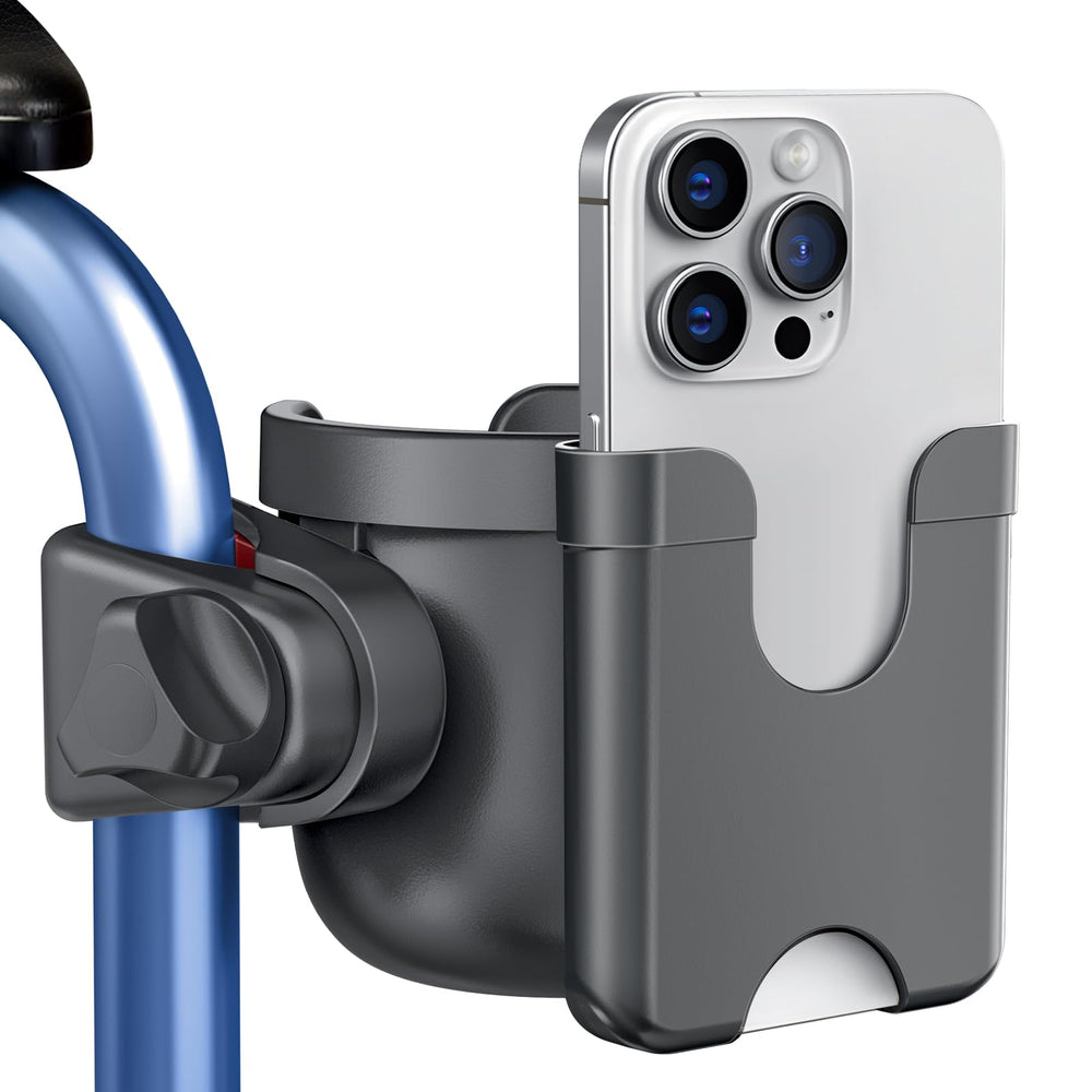Guiseapue frente ensamblado mostrando el porta vasos y teléfono, colocado y seguro