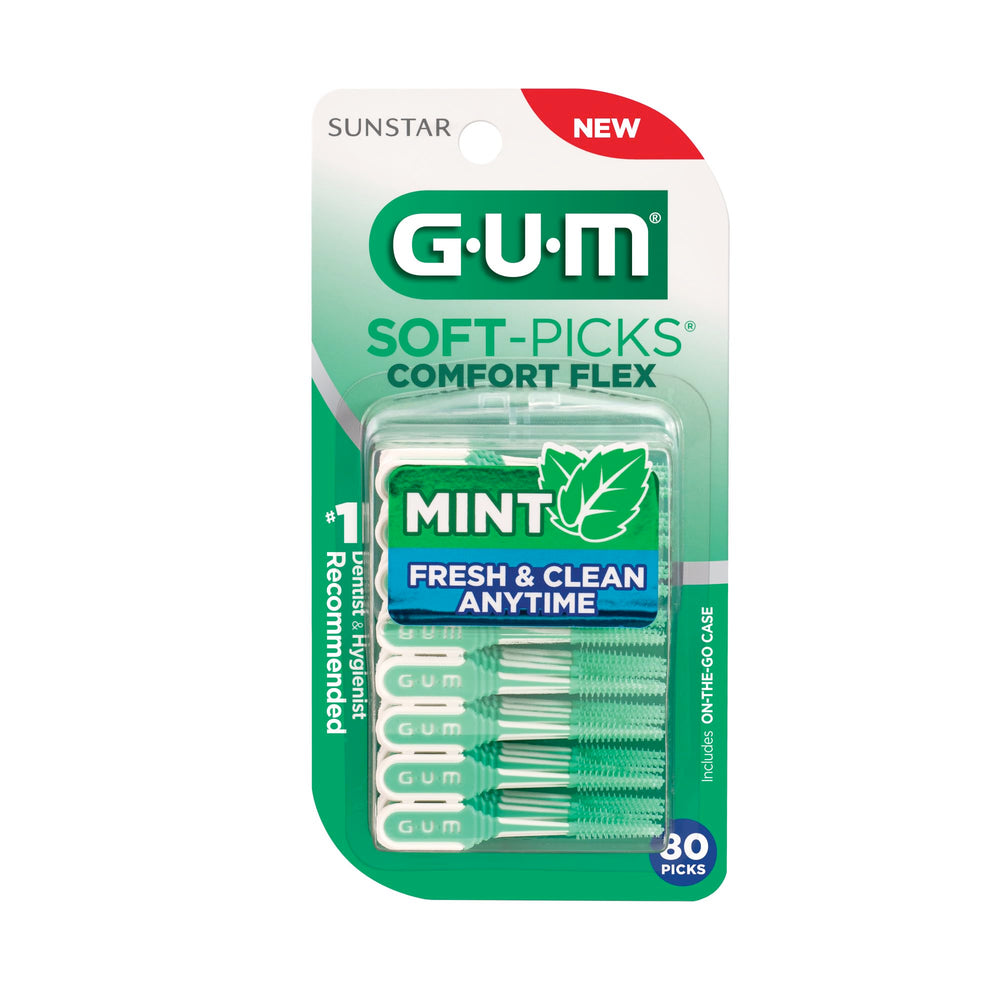 GUM palillo y estuche dentro de un bolso, perfecto para higiene oral fuera