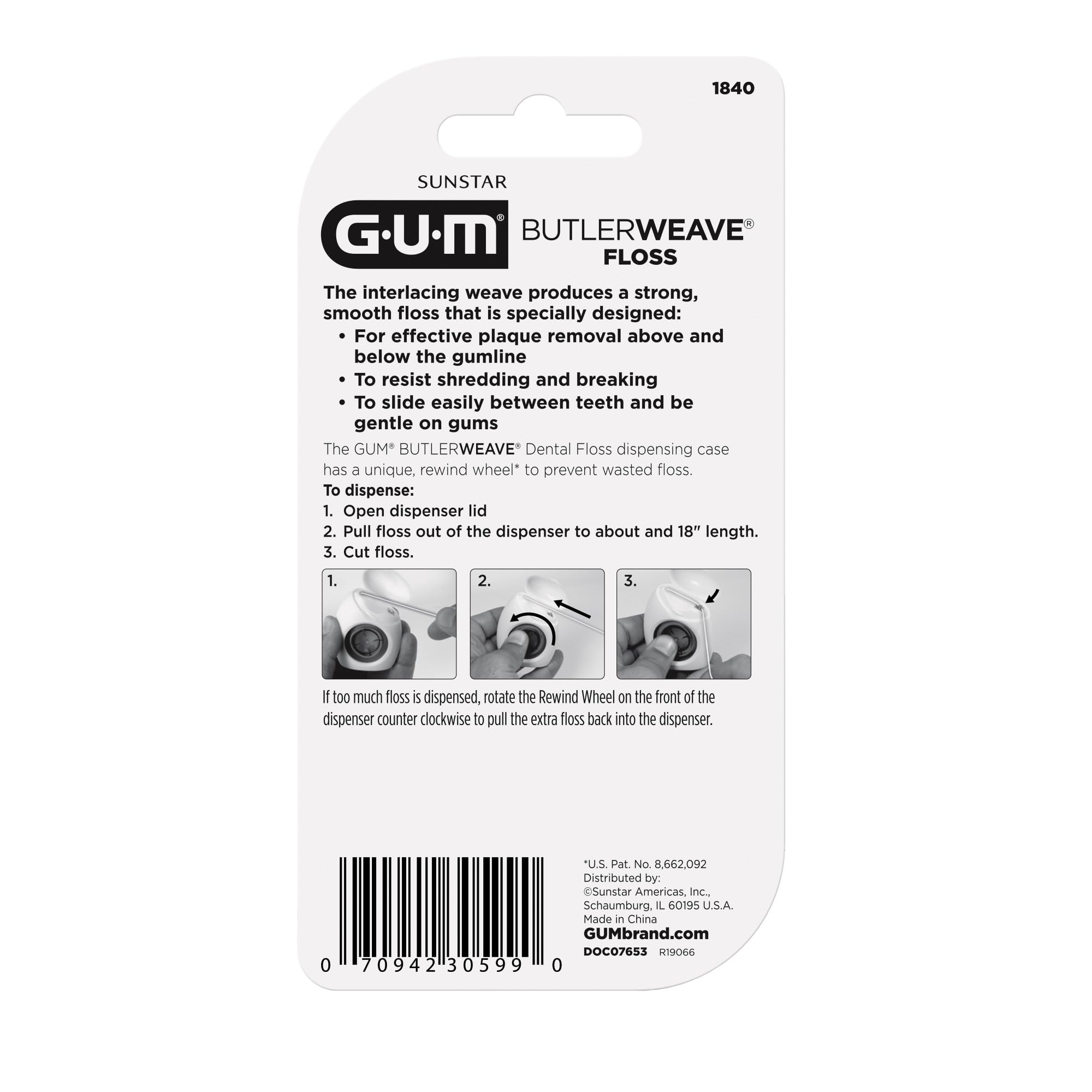 GUM ButlerWeave comparación de tamaño del carrete ideal para viaje