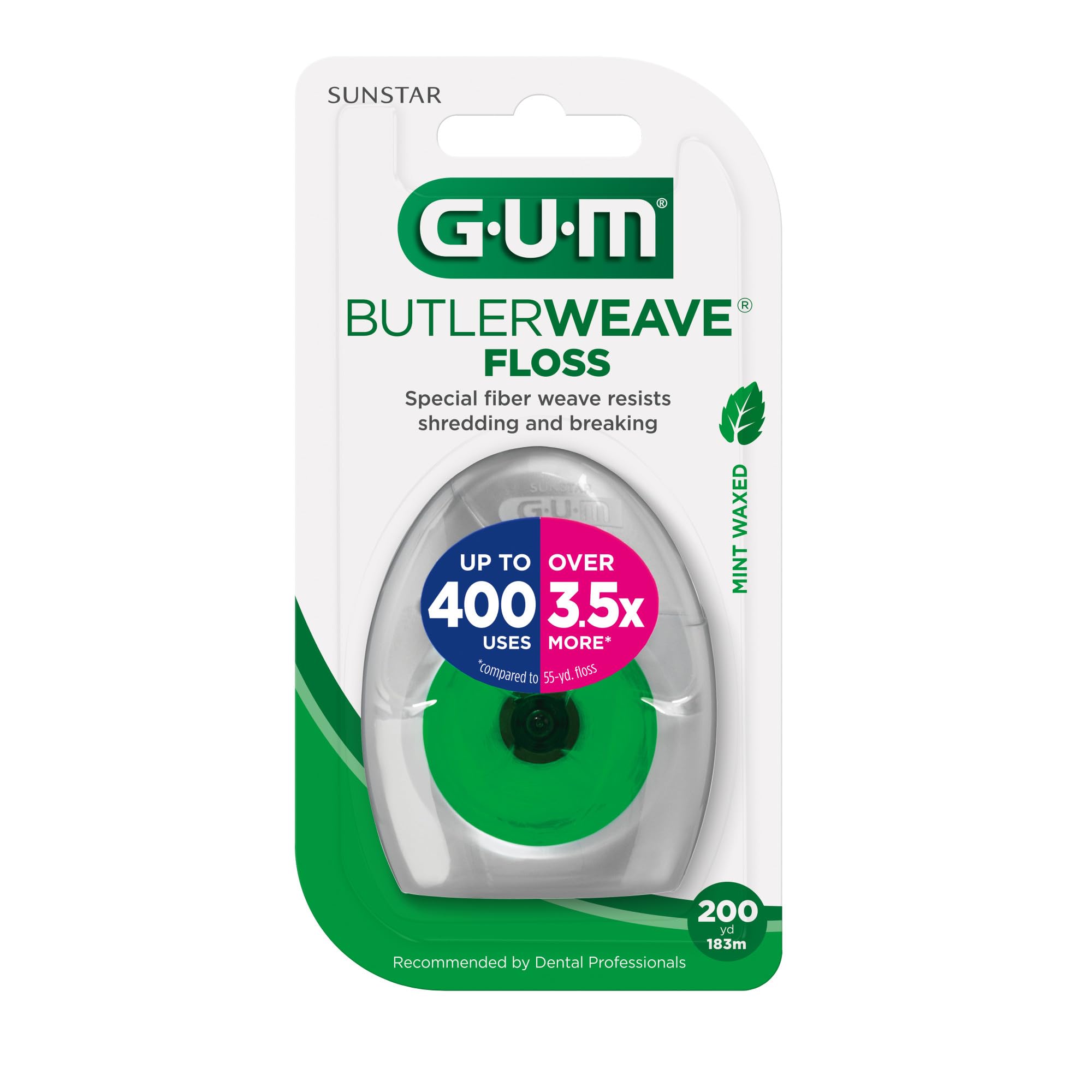 GUM ButlerWeave hilo en uso entre dientes demostrando limpieza interdental