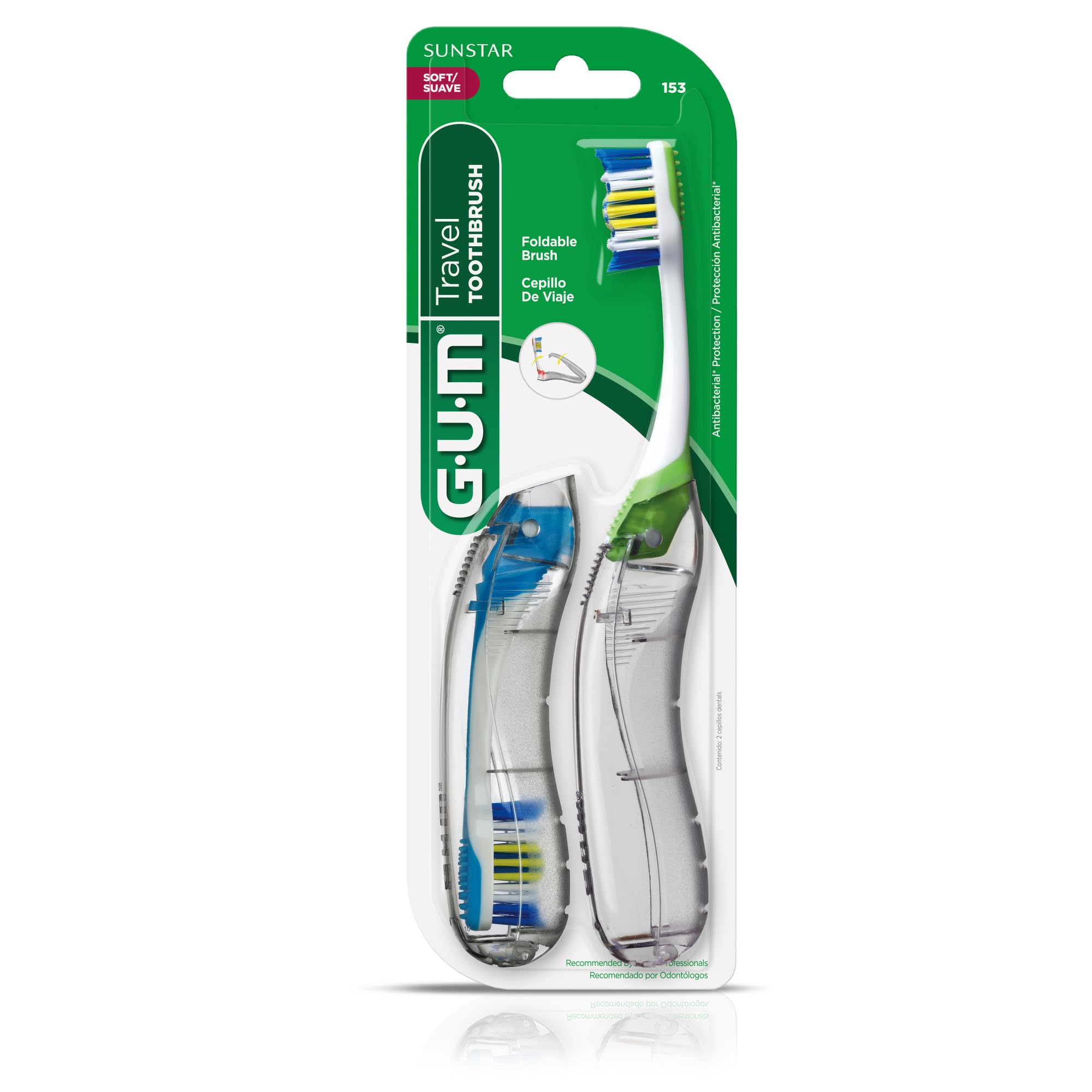 GUM cepillo en uso durante un viaje ofreciendo limpieza rápida y fresca