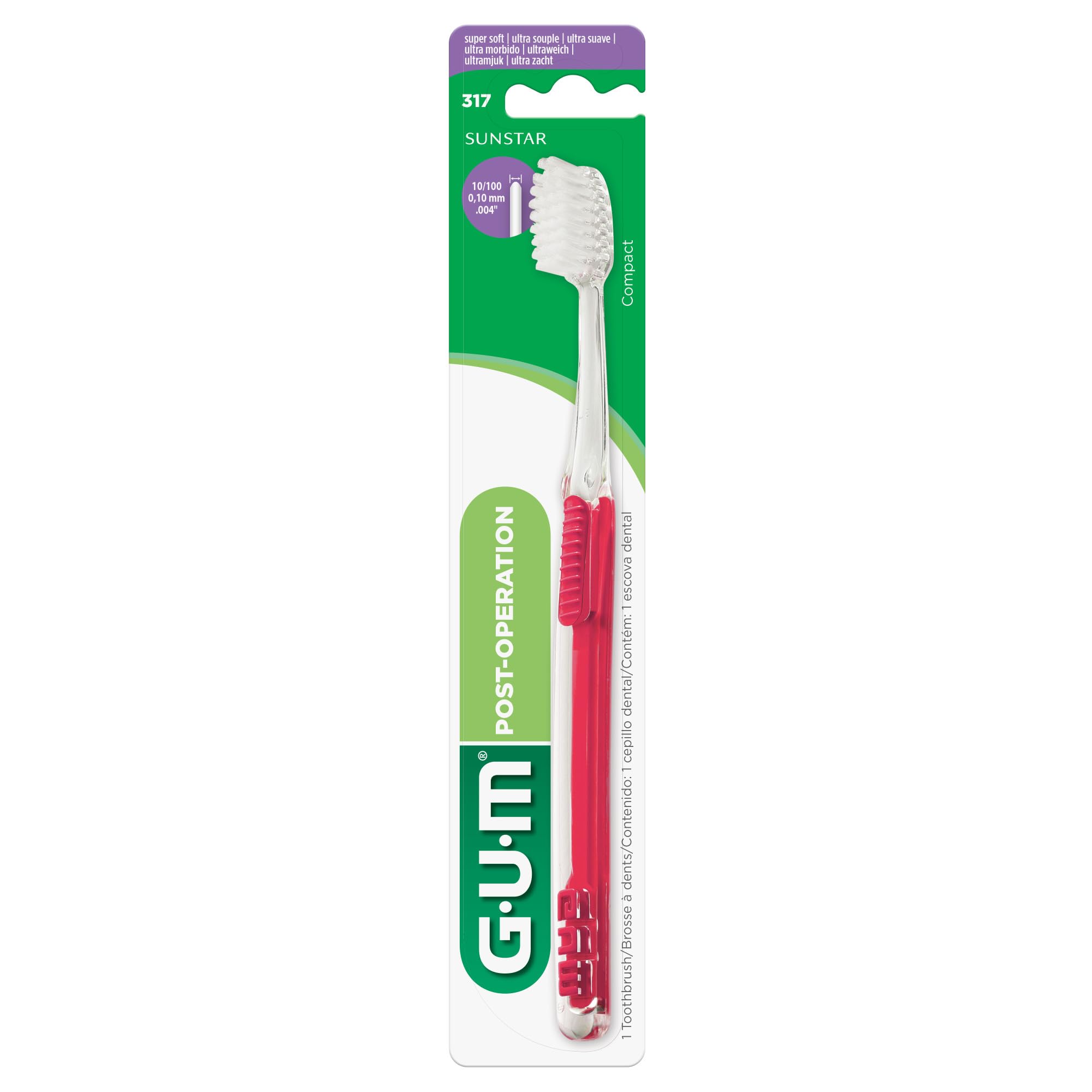 GUM cepillo en uso cerca de una zona dental delicada para limpieza segura y precisa
