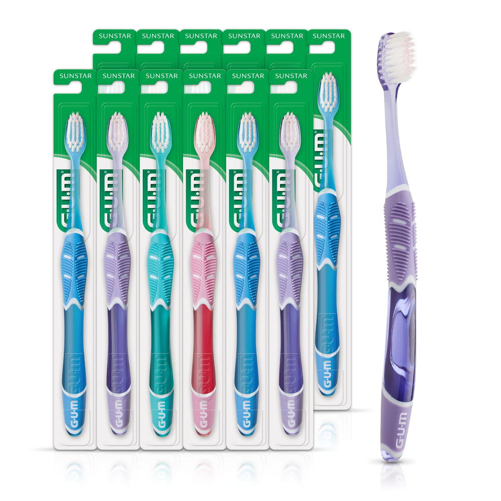 GUM cepillo frontal empaque mostrando diseño y beneficios para higiene
