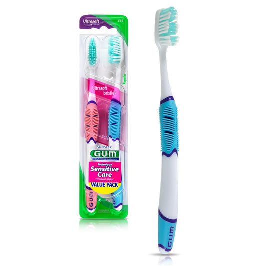 GUM cepillo frontal pack 2 mostrando diseño y beneficio de limpieza