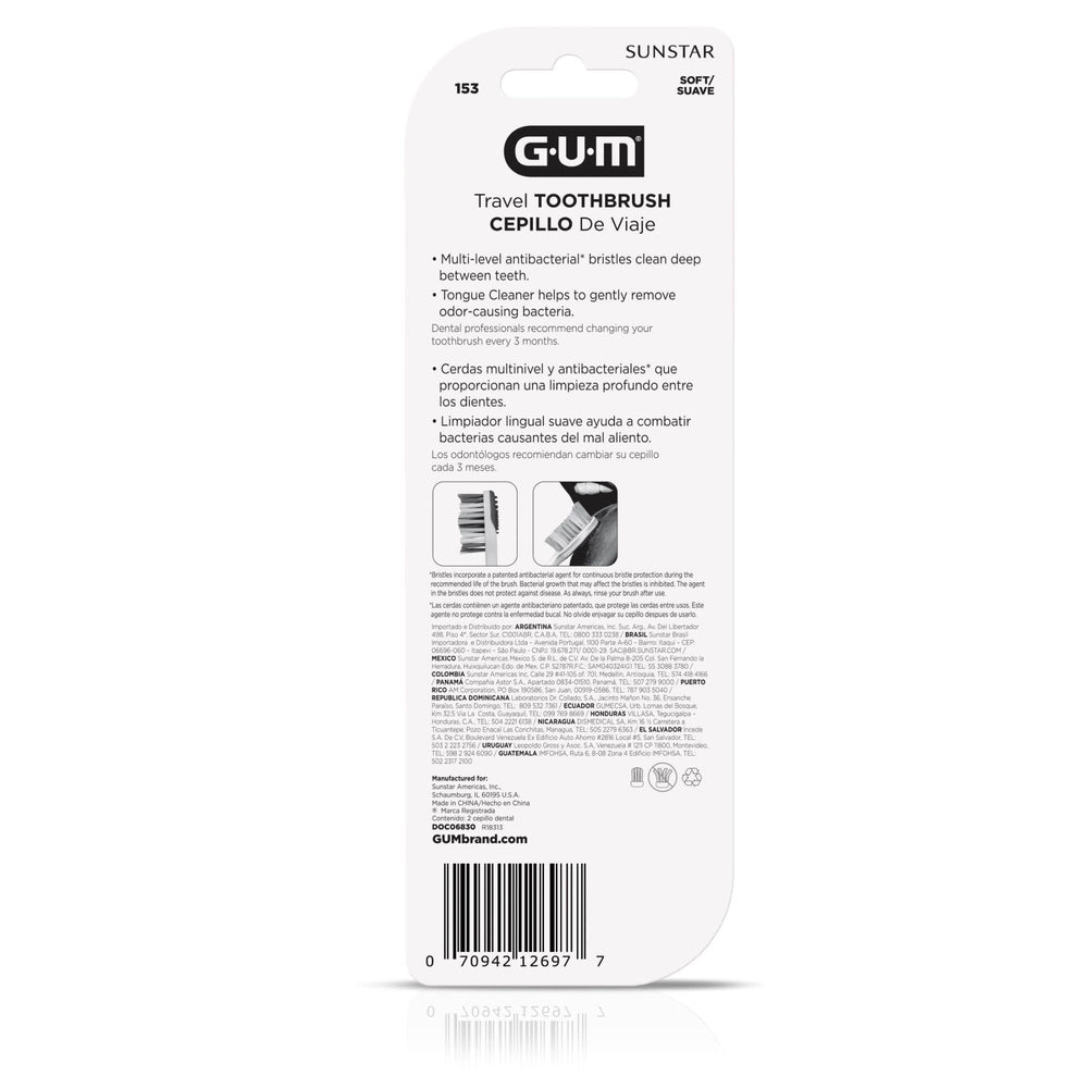GUM detalle del limpiador de lengua integrado que ayuda a reducir olor