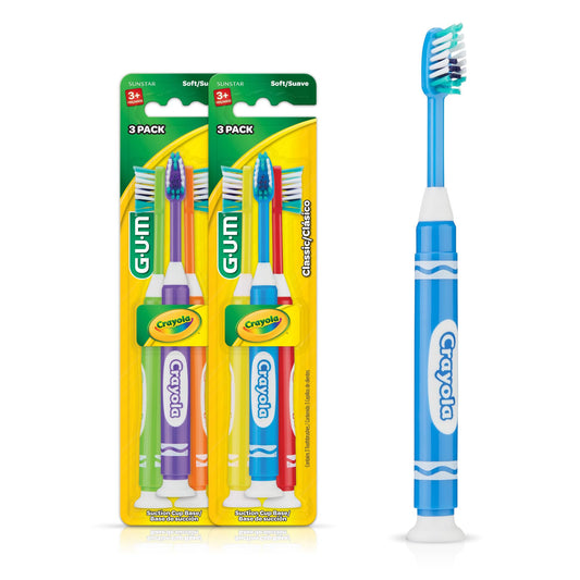 GUM cepillo embalaje frontal con colores llamativos y confianza familiar