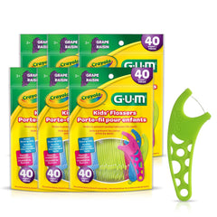 GUM empaque frontal mostrando 40 floss picks por paquete y beneficio educativo