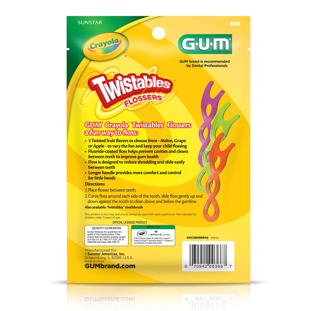 GUM Crayola etiqueta del paquete con información de flúor y cantidad