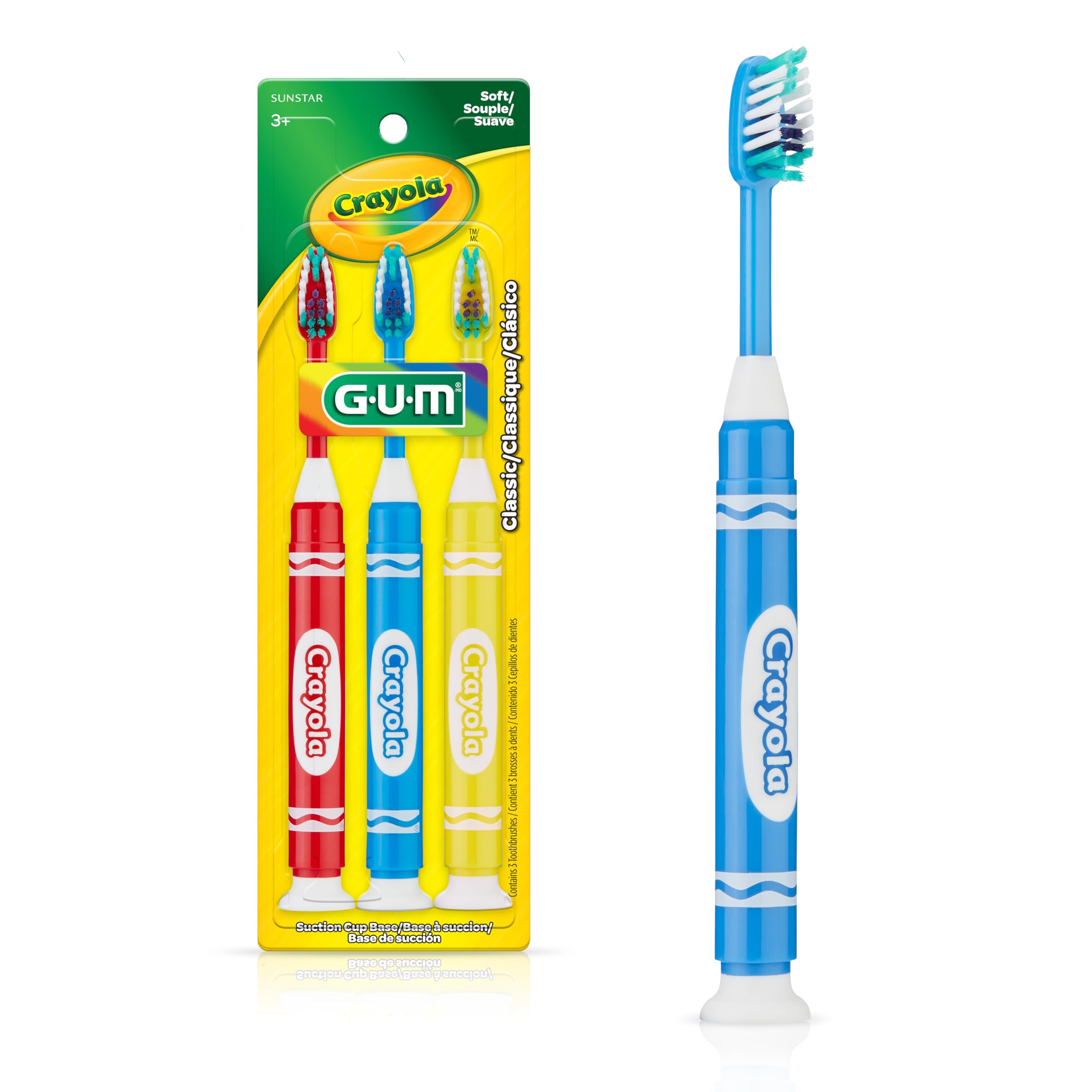 GUM cepillo infantil frontal con colores Crayola que motiva el cepillado