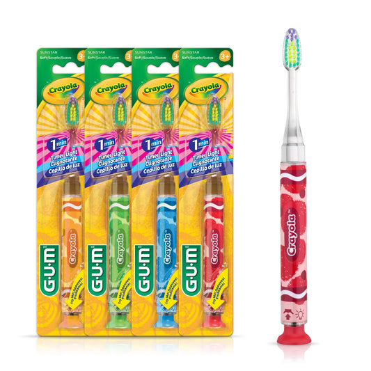 GUM cepillo frontal pack mostrando diseño Crayola y atractivo visual