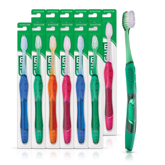 GUM cepillo frontal empaque mostrando diseño y beneficios