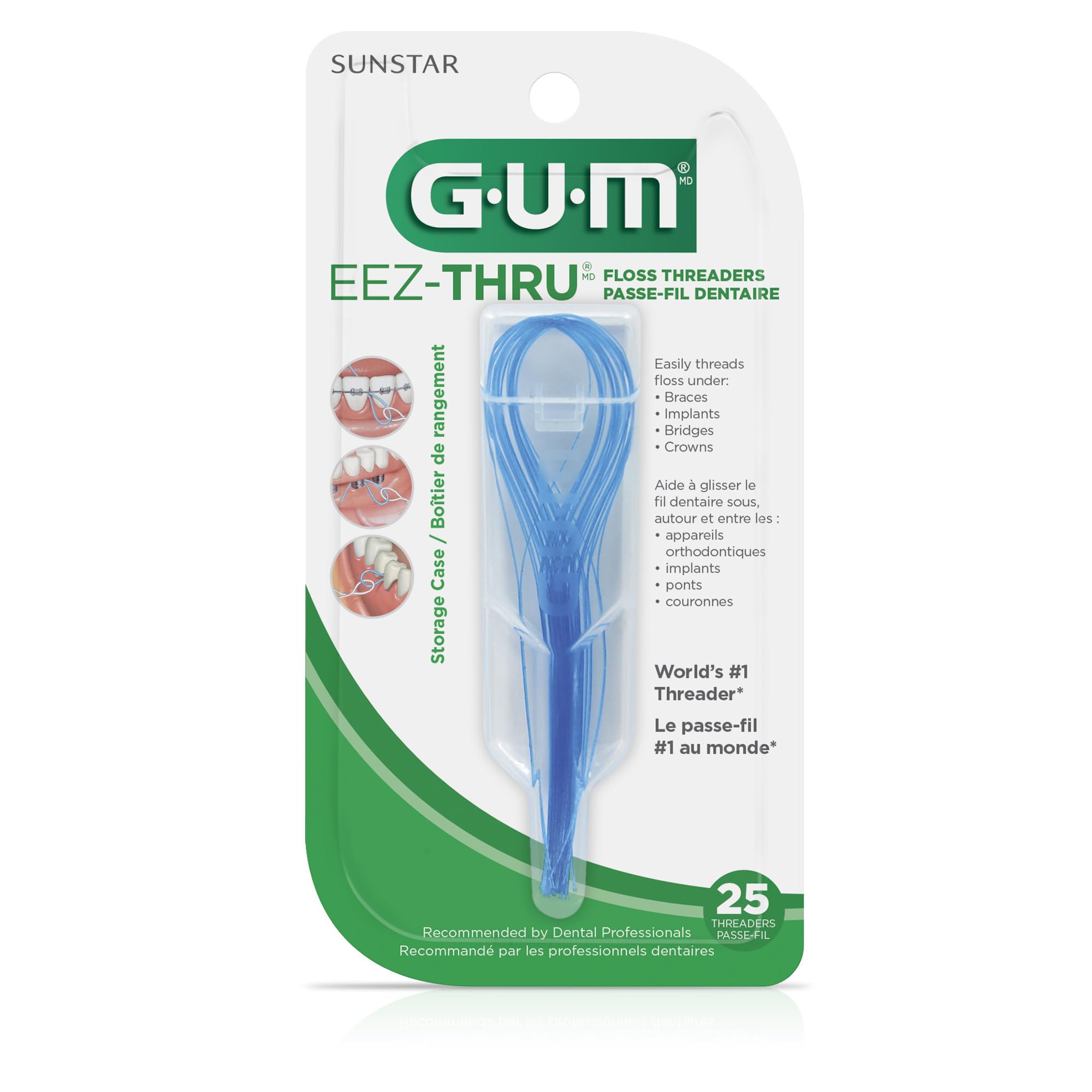 GUM Eez-Thru comparación de tamaño con monedas y estuche portátil para viaje