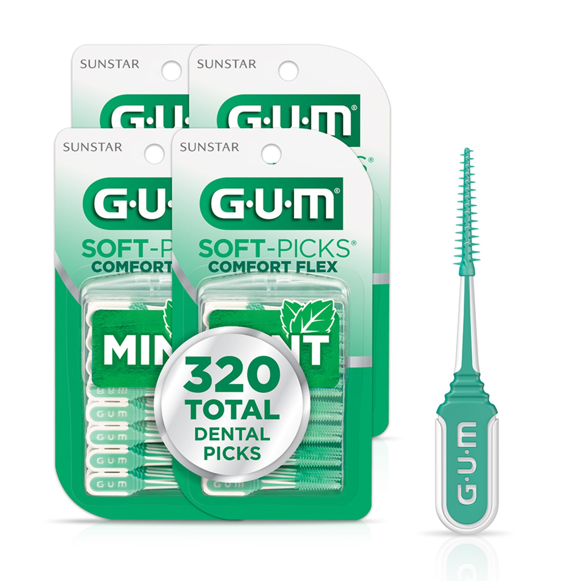 GUM envase frontal Soft-Picks mint mostrando cantidad y diseño compacta y práctica