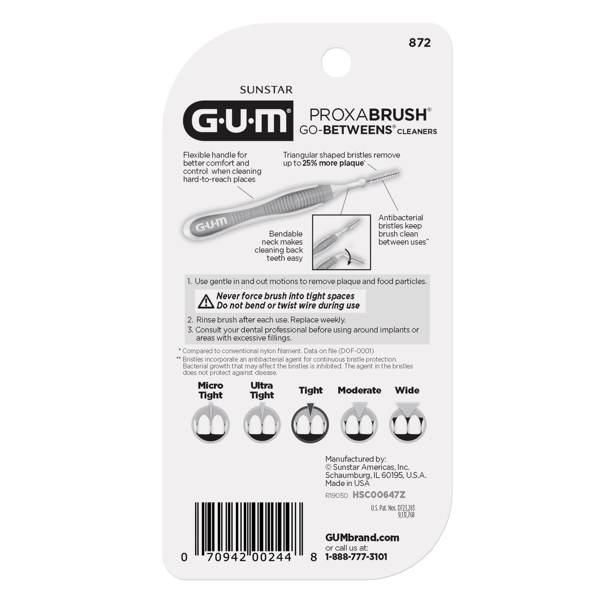 GUM Proxabrush junto a una moneda para mostrar tamaño compacto y portabilidad