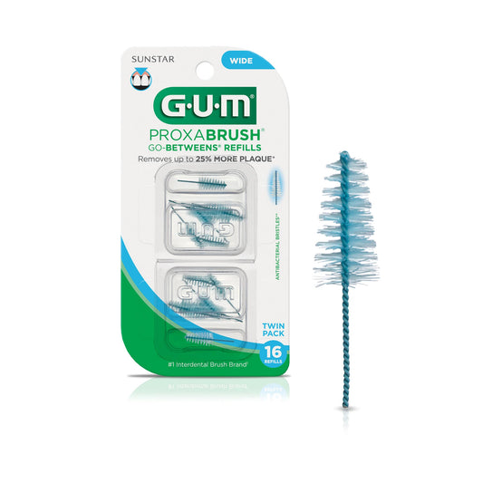 GUM Proxabrush empaque frontal mostrando recambios, facilidad de uso