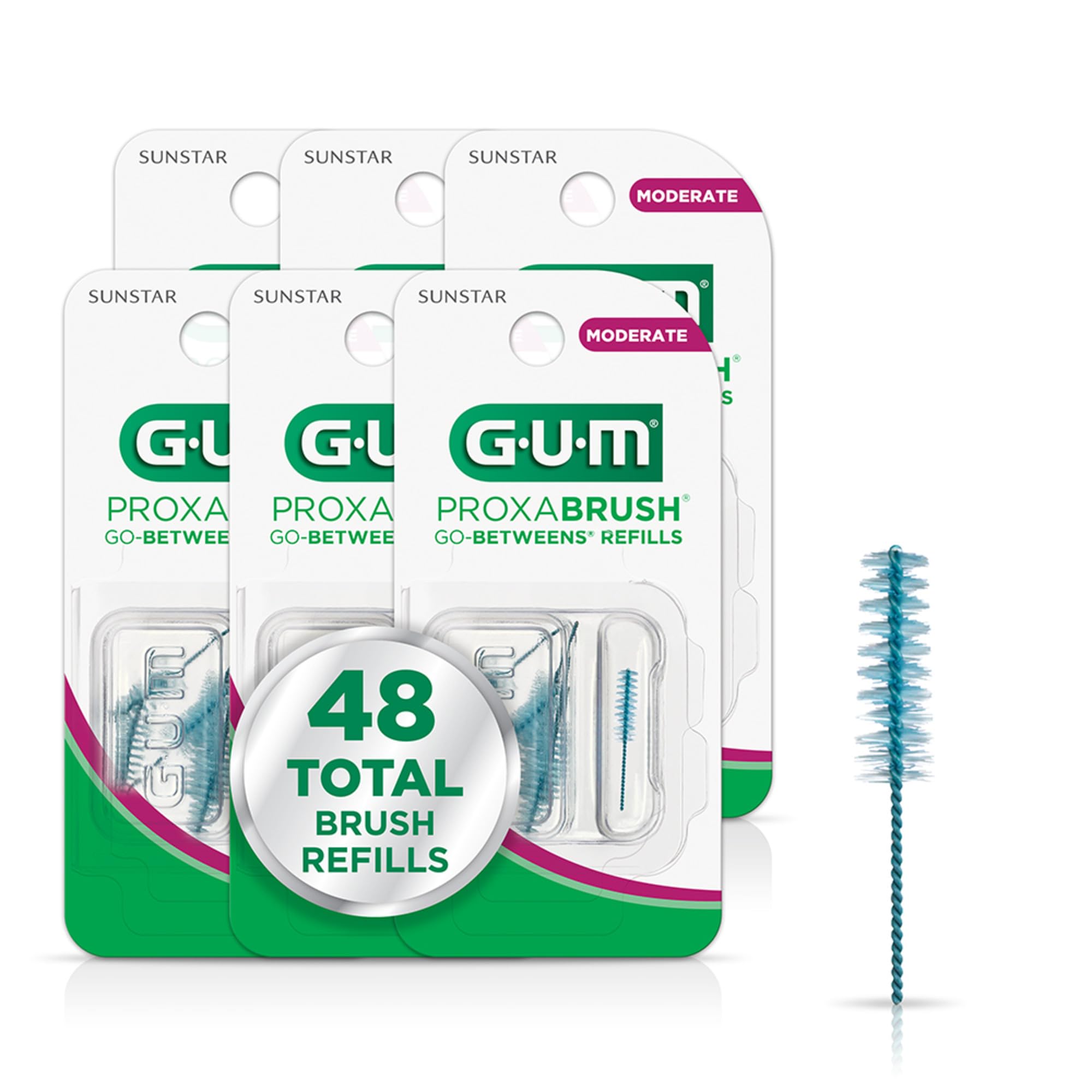 GUM Proxabrush empaque frontal mostrando recambios y beneficios claros