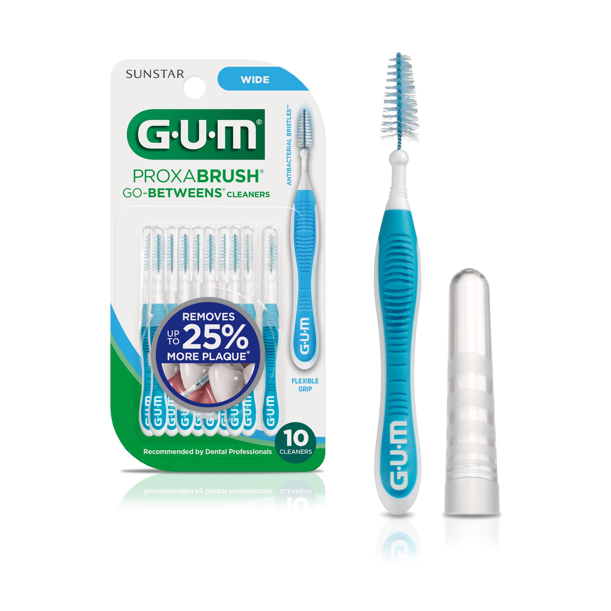 GUM Proxabrush envase frontal mostrando 10 cepillos, ideal para limpieza interdental