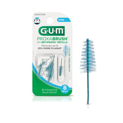 GUM Proxabrush frontal del embalaje mostrando el pack y beneficio de recambios