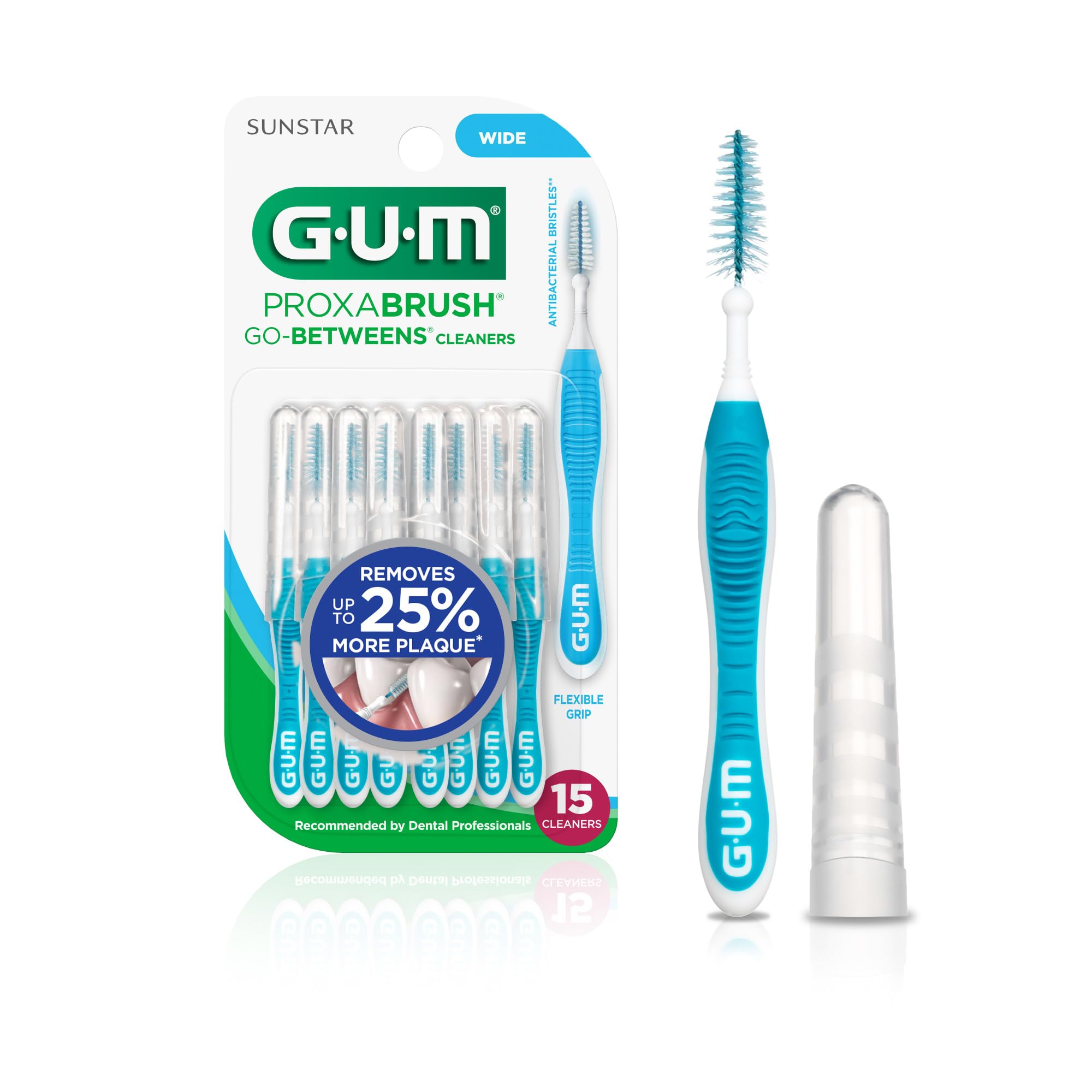 GUM Proxabrush embalaje frontal muestra contenido práctico para limpieza interdental