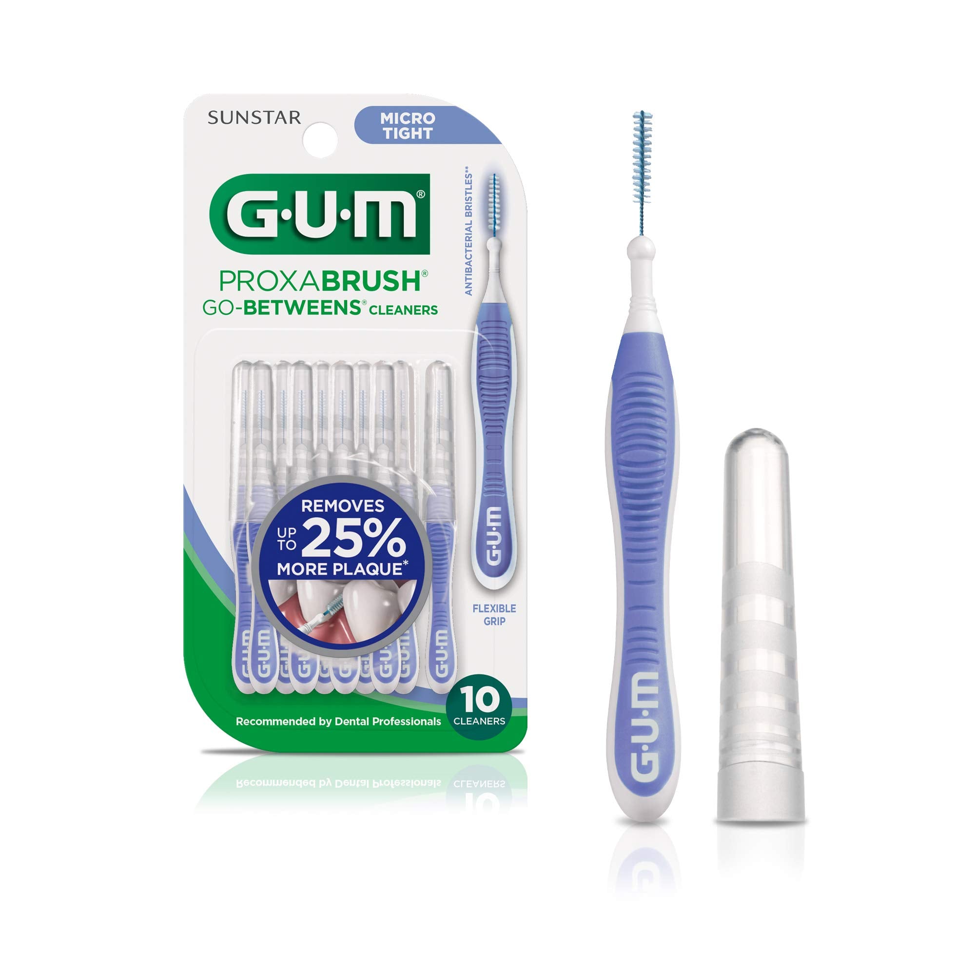 GUM Proxabrush Go-Betweens frontal mostrando diseño compacto y limpieza precisa