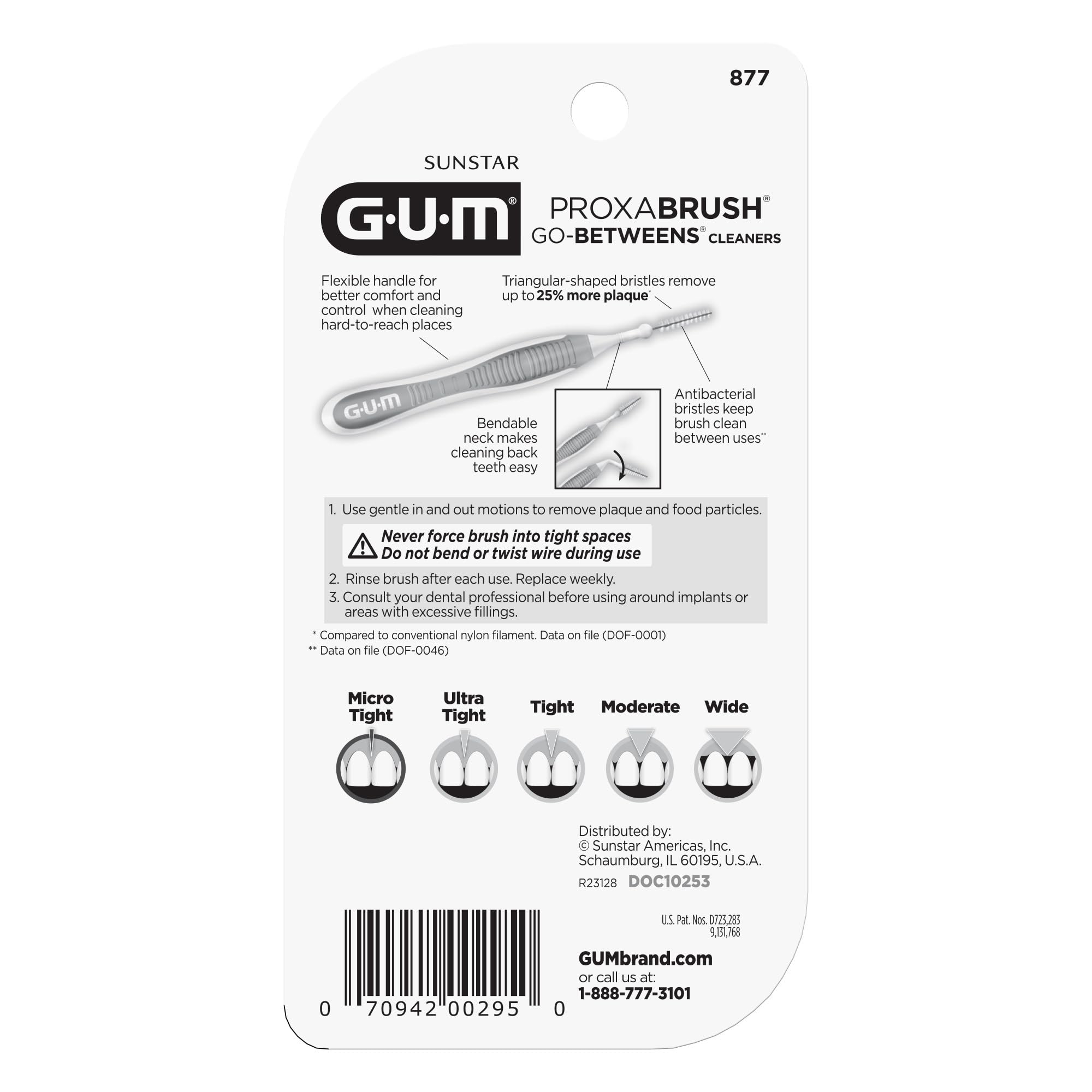 GUM Proxabrush comparación de tamaño junto a un bolígrafo para referencia