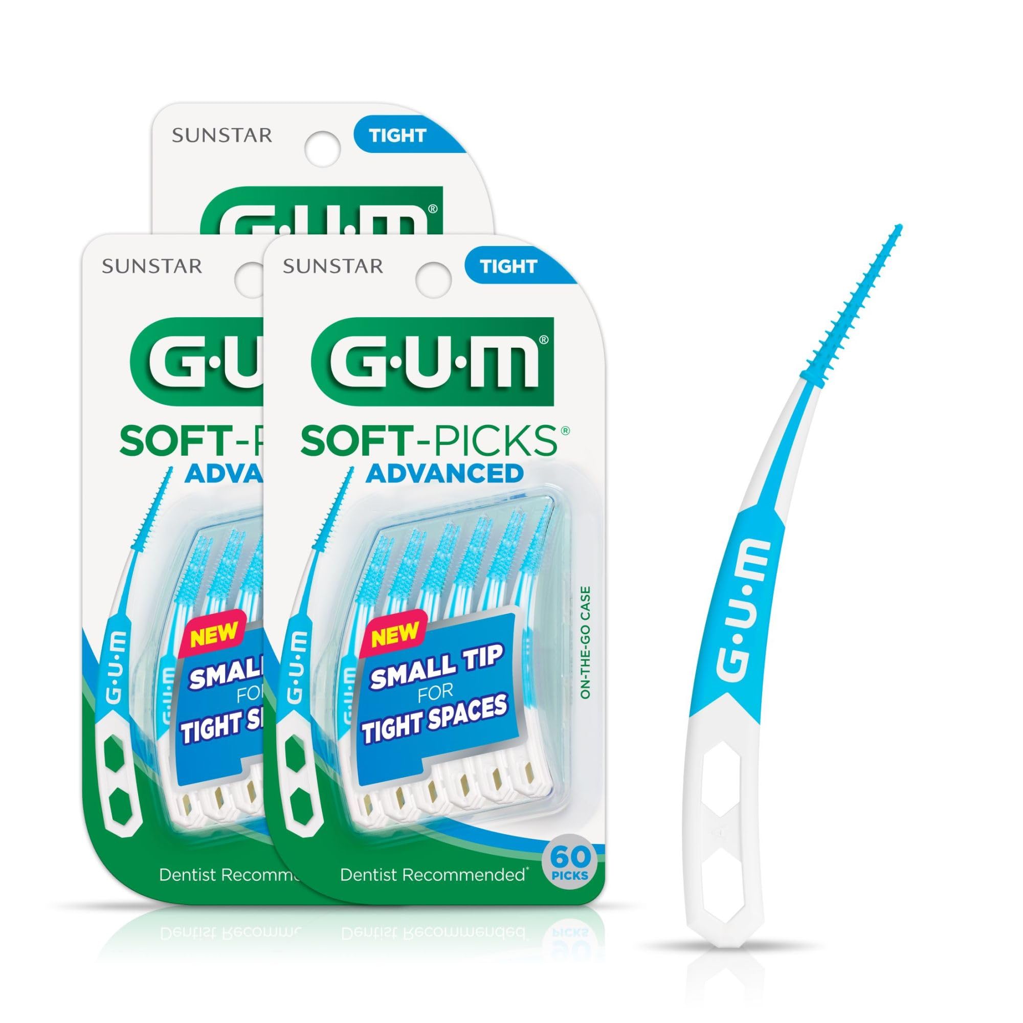 GUM empaque frontal mostrando 60 unidades y estuches, portátil y práctico