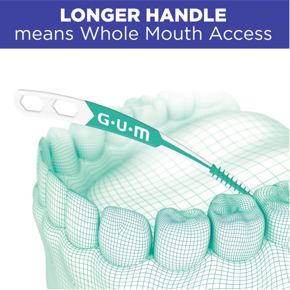 GUM Soft‑Pick usado junto a brackets para eliminar restos alimenticios