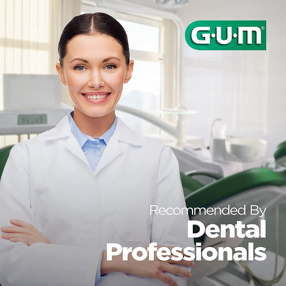 Comparación de tamaño del GUM Stimulator junto a un cepillo de dientes para escala