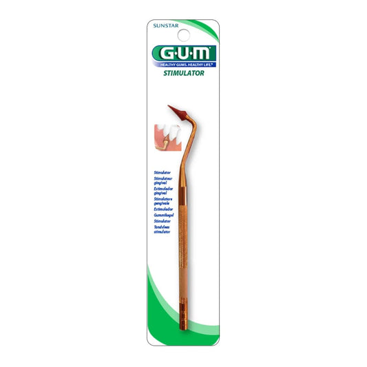 GUM Stimulator frente del empaque mostrando el paquete de 4 para comodidad diaria