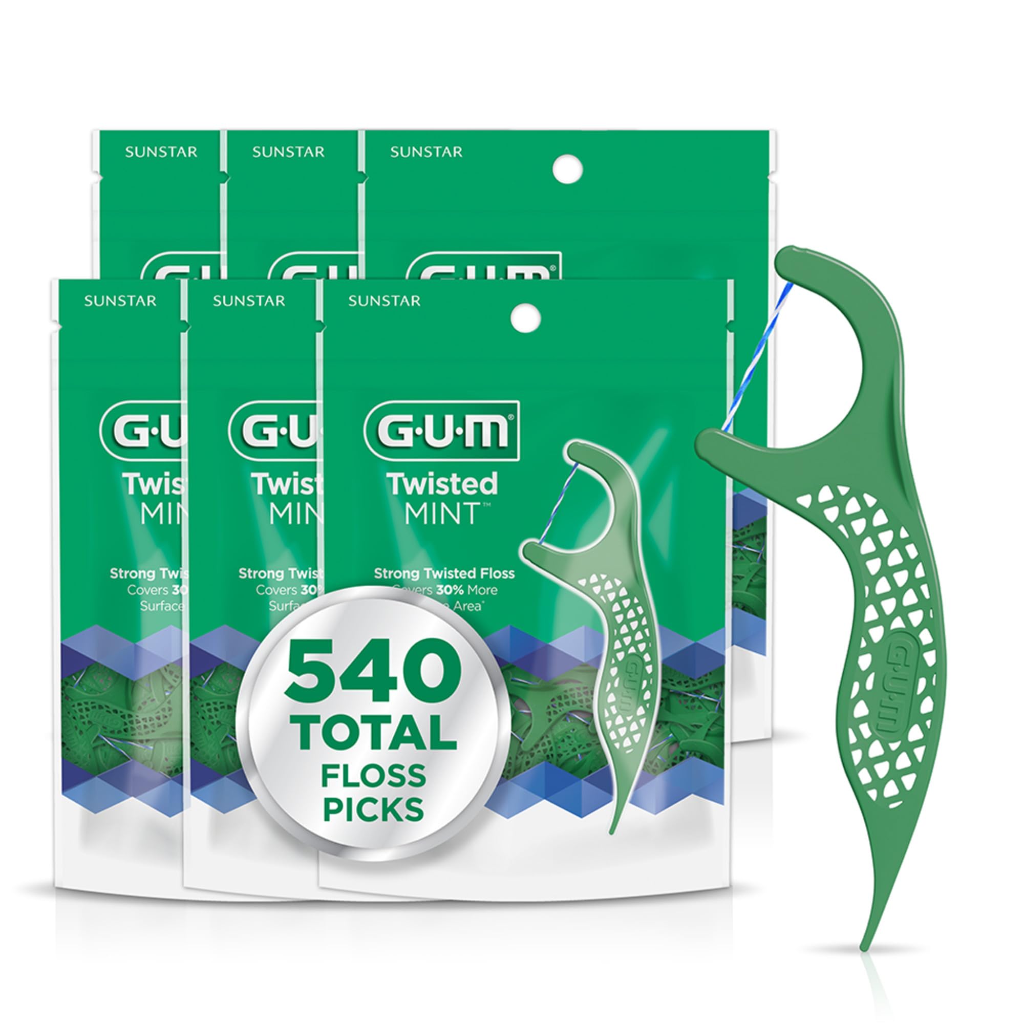 GUM empaque frontal con 90 picks muestra conveniencia para llevar