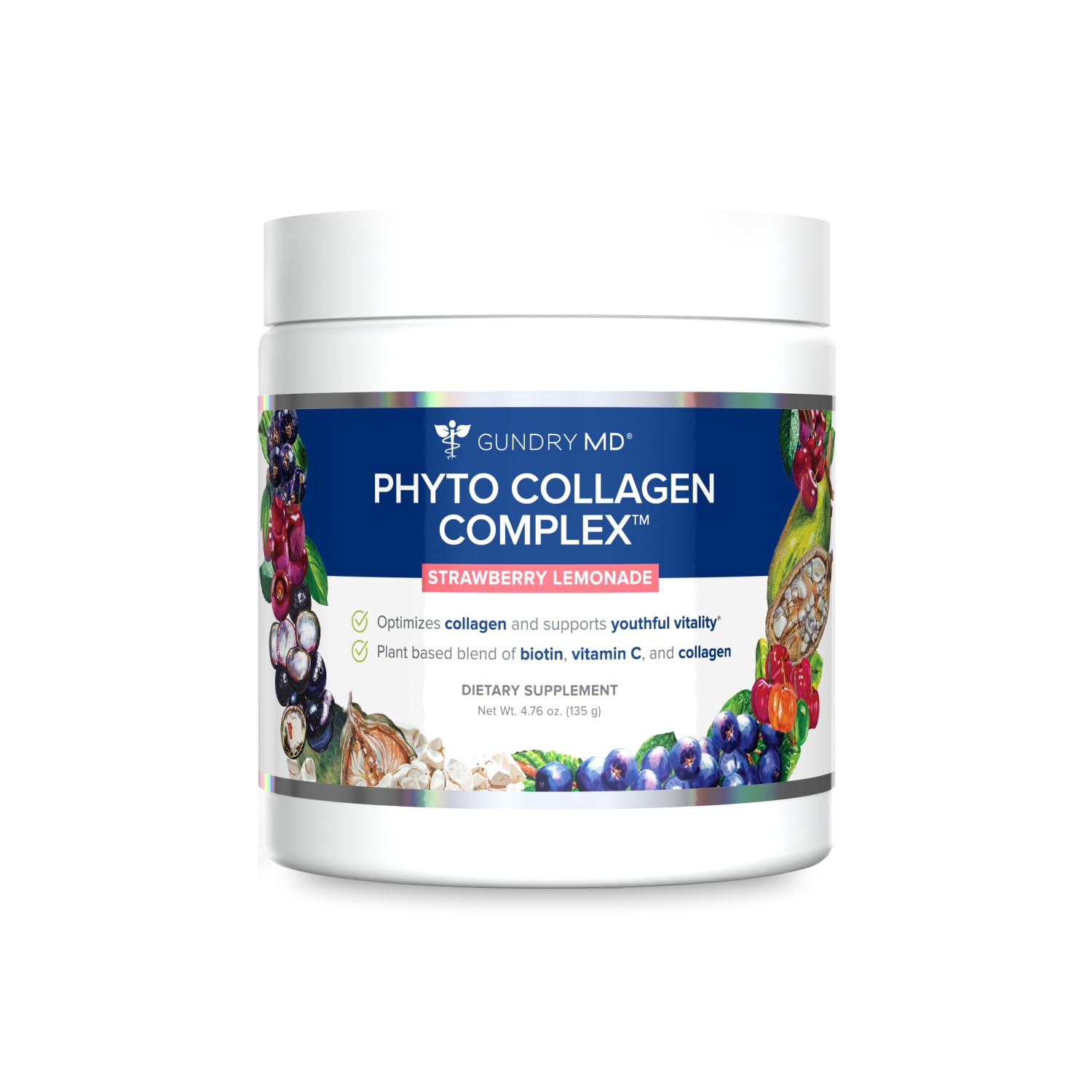 Gundry MD envase frontal del Phyto Collagen con diseño claro y sabor fresa-limón