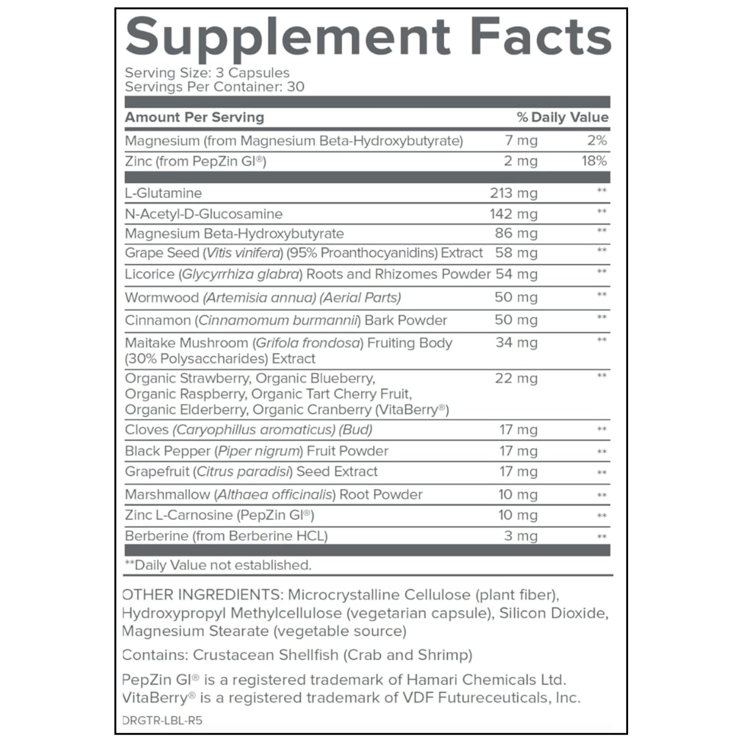 Gundry MD etiqueta nutricional legible con información de dosis
