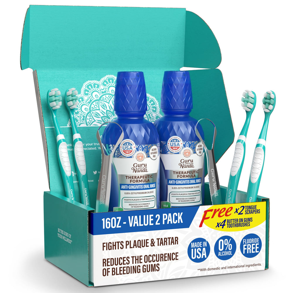 GuruNanda envase frontal mostrando el producto y beneficio gingival