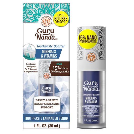 GuruNanda frente del producto mostrando el envase y beneficio de complemento dental