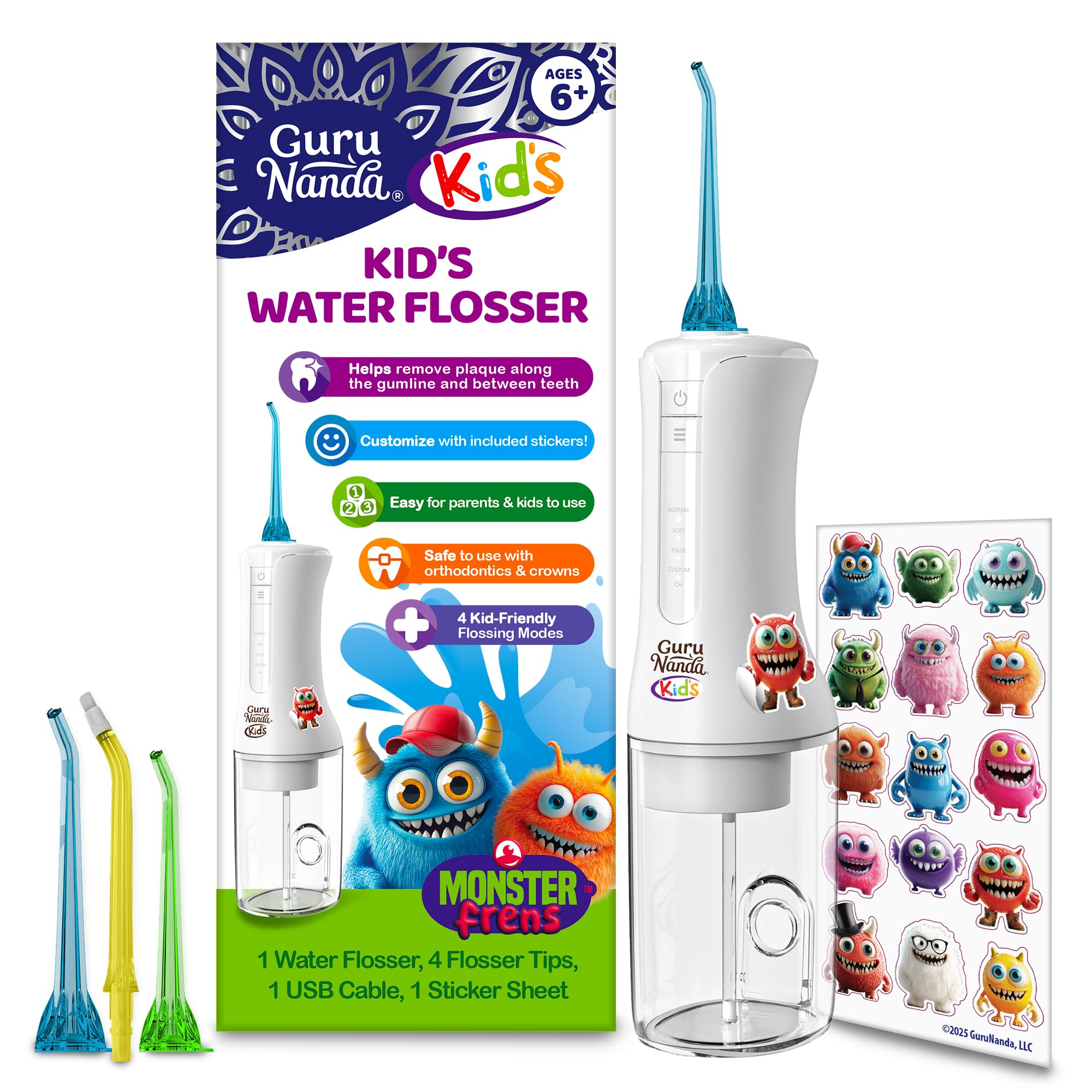 GuruNanda irrigador frente con diseño Monster Frens, atractivo para niños