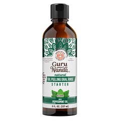 GuruNanda envase frontal del enjuague oil pulling muestra diseño y tamaño