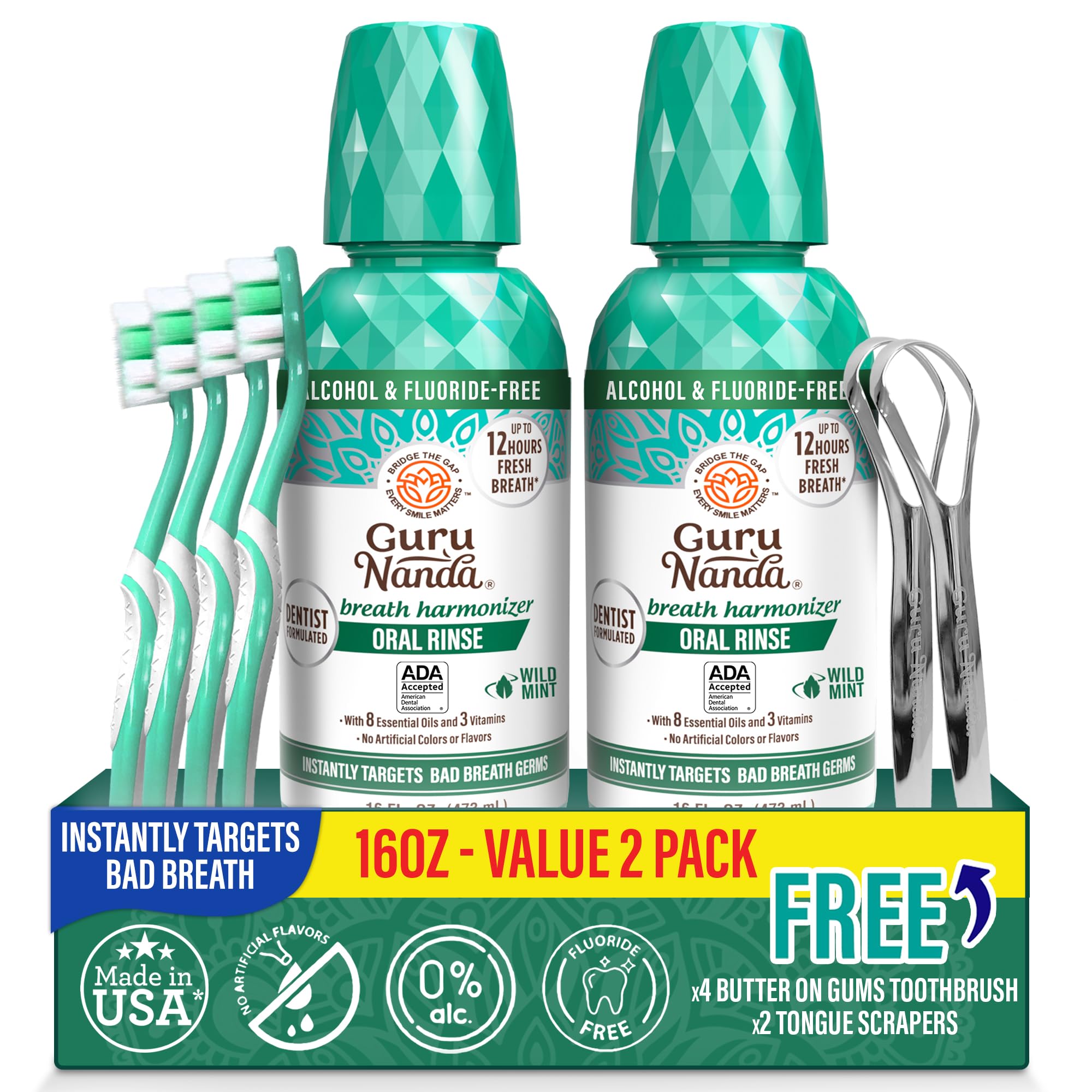 GuruNanda frontal pack de 2 mostrando envase y etiqueta, refresco duradero