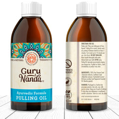 Cocos y semillas junto a botella GuruNanda muestran ingredientes naturales