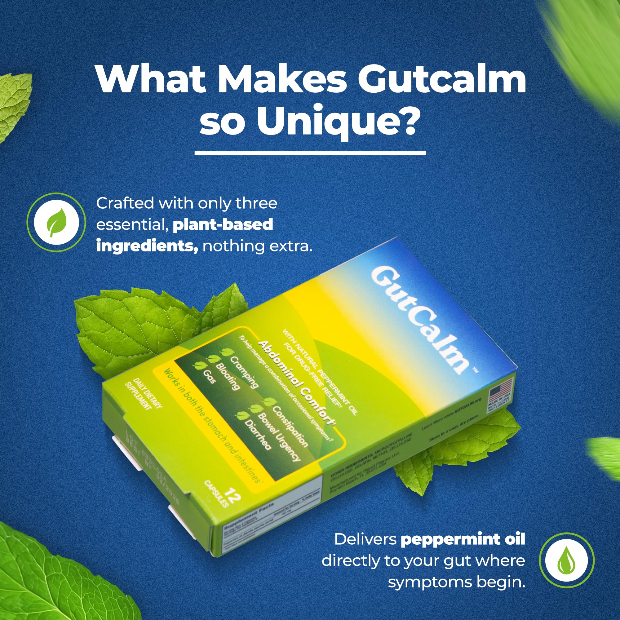 Etiqueta de GutCalm con información nutricional clara y confianza