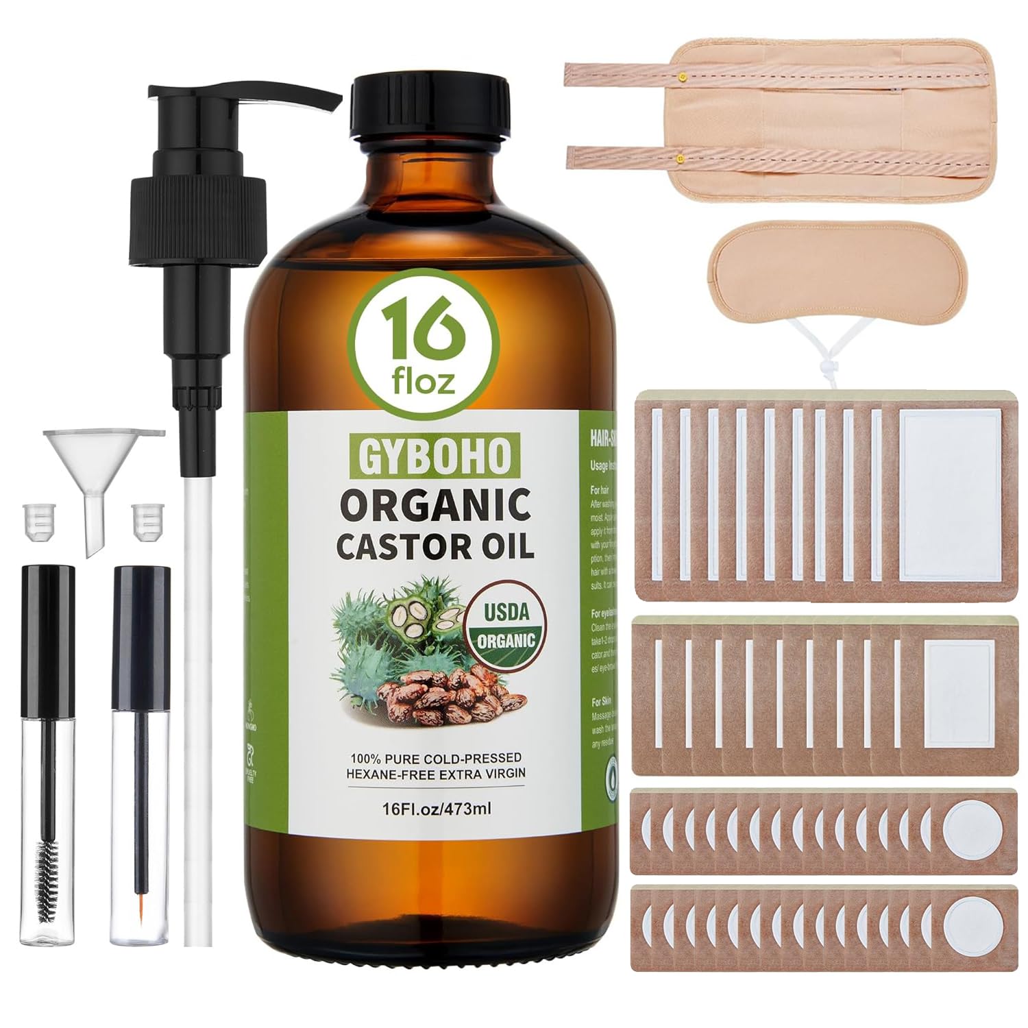 GYBOHO frasco de aceite de ricino 16oz en vidrio ámbar para conservación