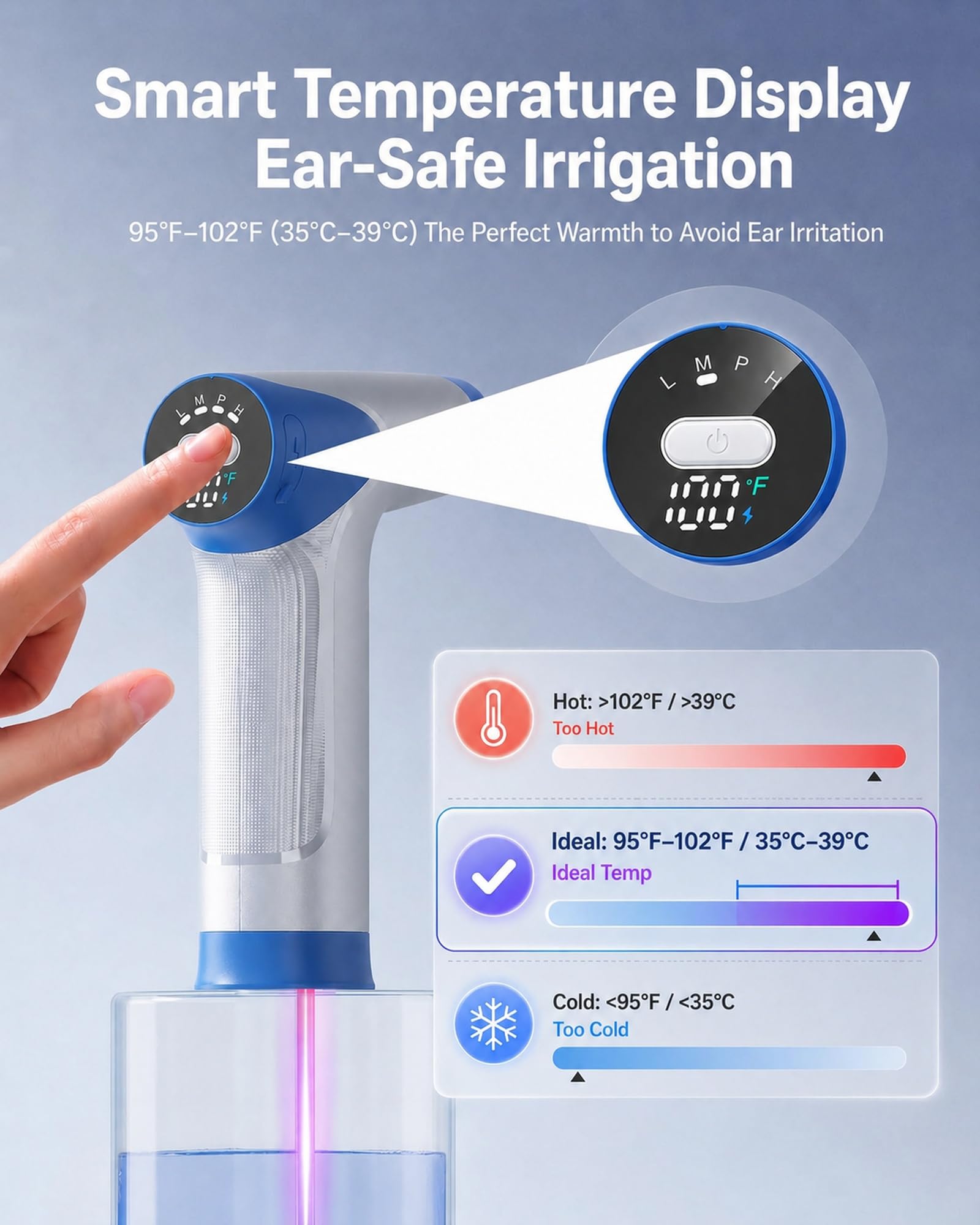 Gywwn primer plano de la pantalla y sensor de temperatura mostrando seguridad