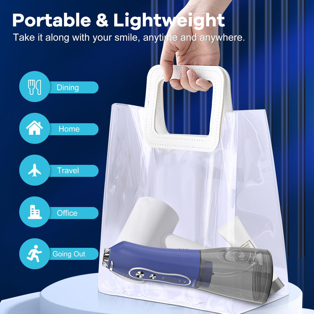 H2ofloss comparación de tamaño en mano para ver portabilidad y ergonomía