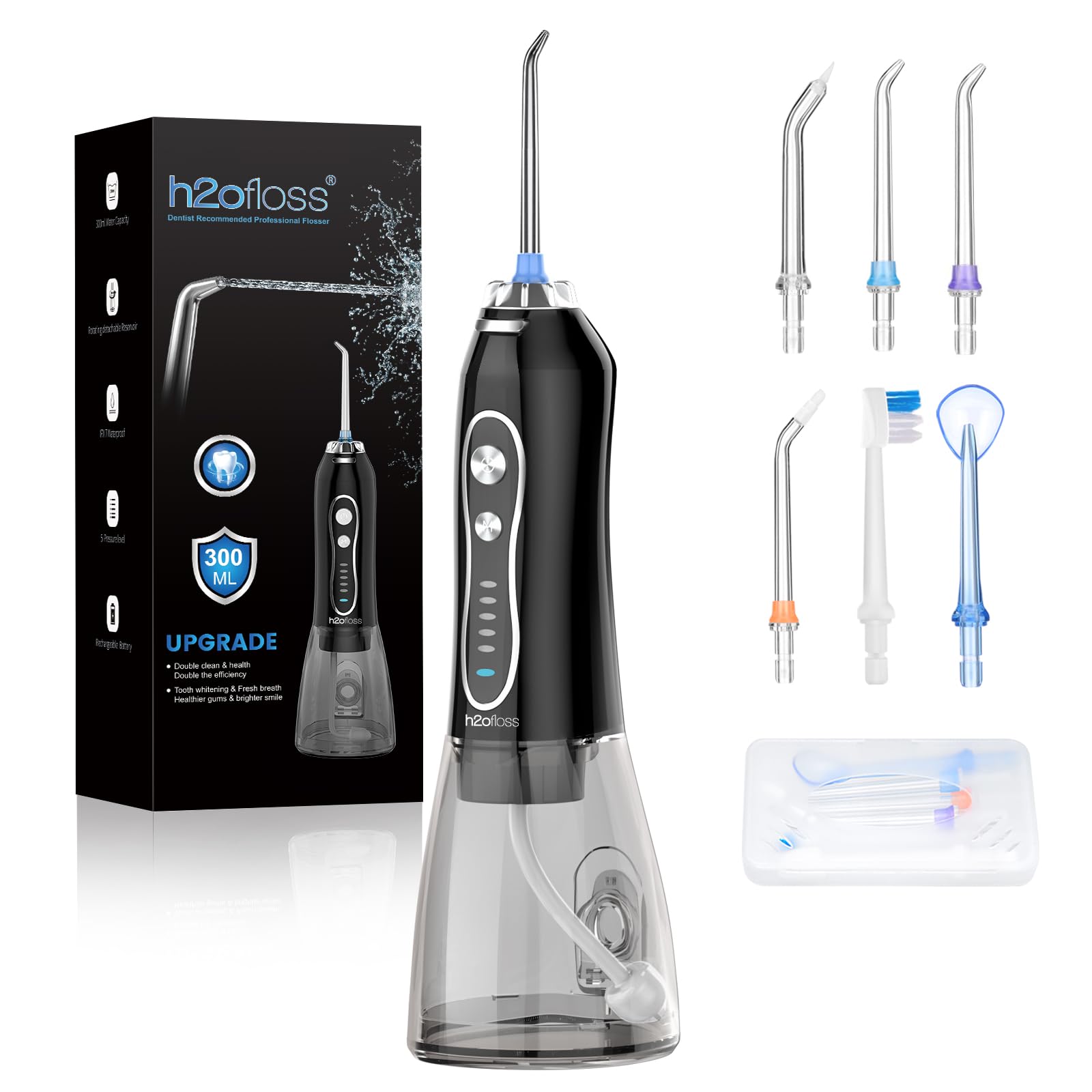 H2ofloss vista frontal con depósito 300 ml que facilita limpiezas largas