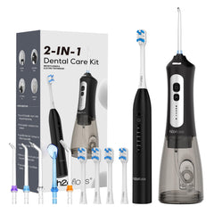 H2ofloss kit frontal mostrando cepillo e irrigador para higiene completa