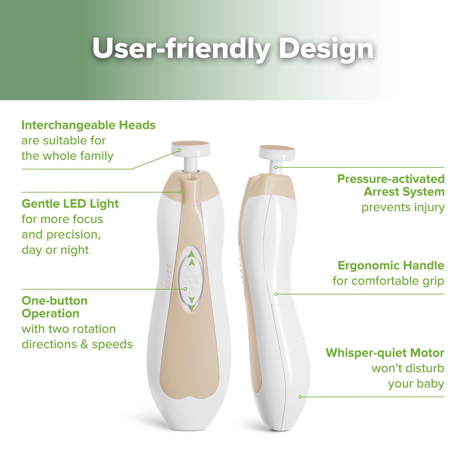 haakaa Acorn en mano de adulto mostrando ergonomía y control seguro