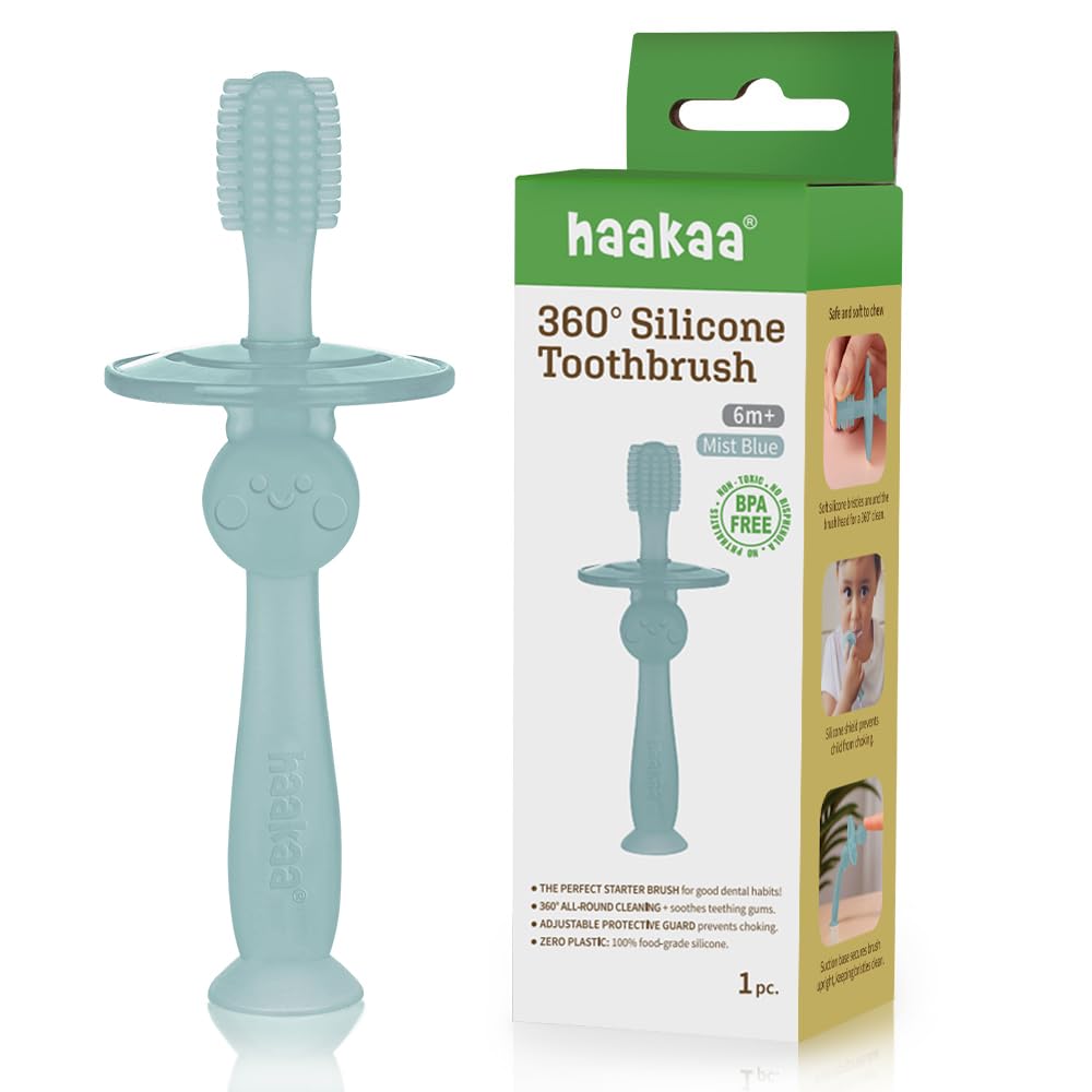 haakaa vista frontal del cepillo mist blue, limpieza completa