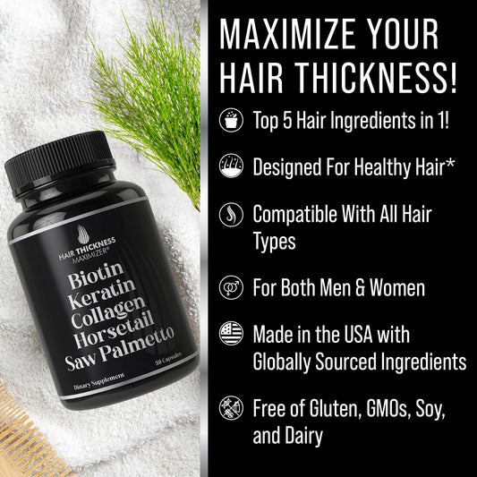 Hair Thickness Maximizer cápsulas en primer plano destacando textura y pureza