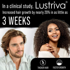 Hair Thickness Maximizer Lustriva botella abierta con cápsulas lista para uso diario